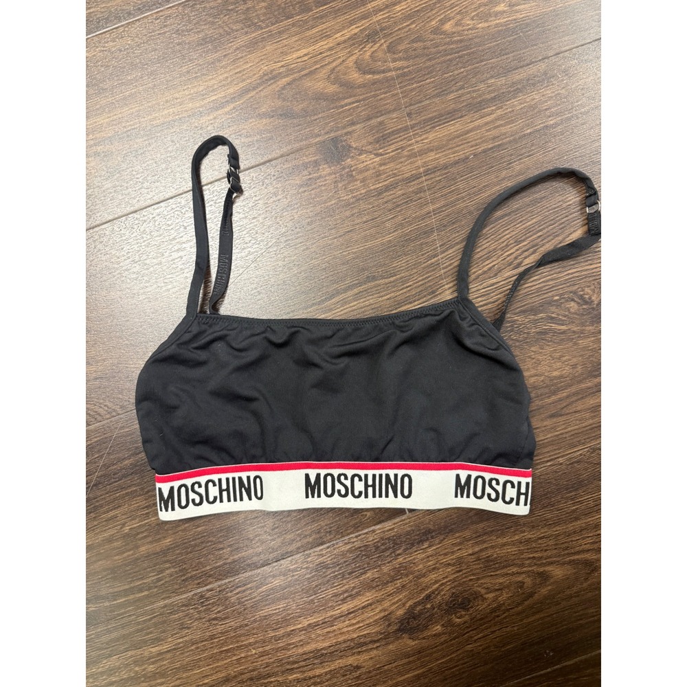 MOSCHINO Underwear Black Logo Band Bralette Bra Vintage Y2K Designer 36